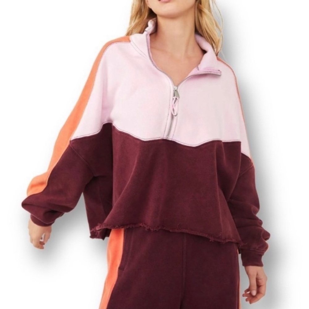 Free People Split Second Half Zip Sweatshirt Fig … - image 1